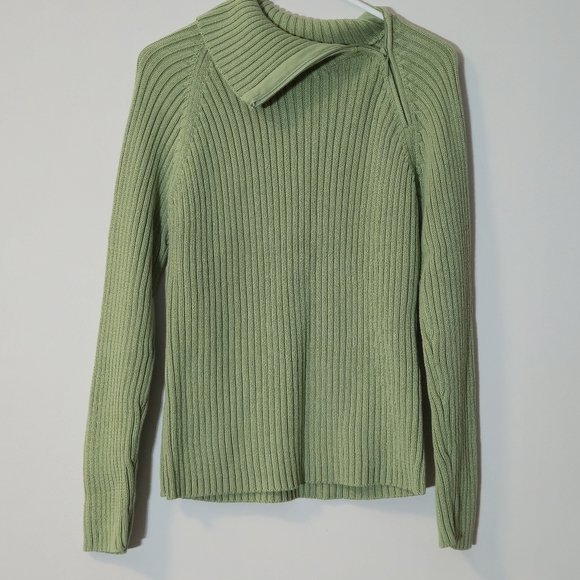 Reitmans XL Sage Green 100% Cotton Asymmetrical Zip Ribbed Sweater - Picture 2 of 12